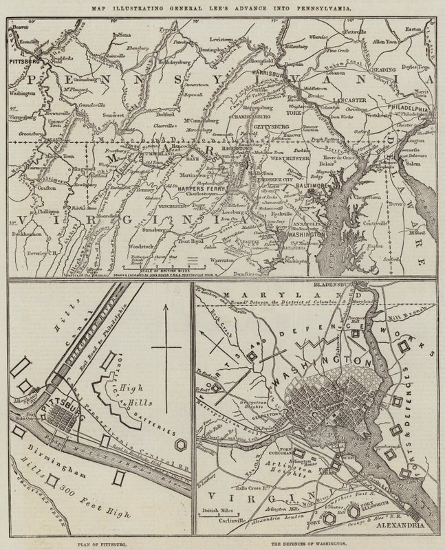 Mapa que ilustra el avance del General Lee en Pensilvania de John Dower