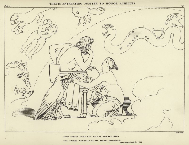 Tetis suplicando a Júpiter que honre a Aquiles de John Flaxman