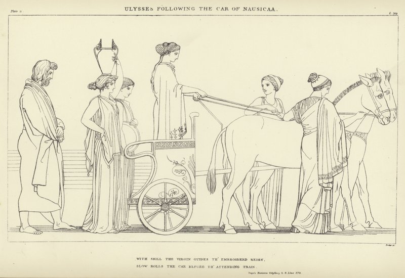 Ulises siguiendo el carro de Nausícaa de John Flaxman