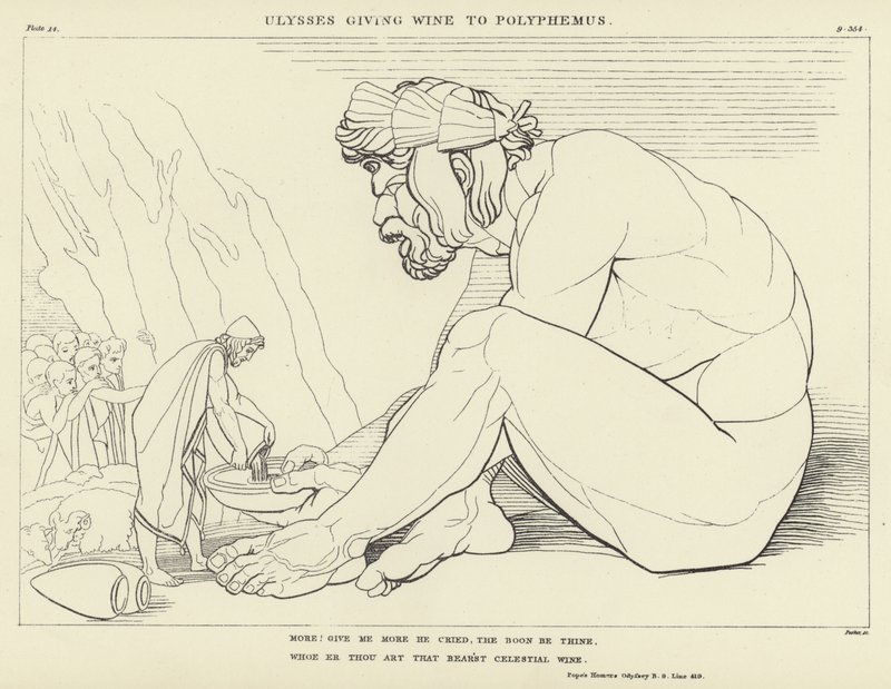 Ulises dando vino a Polifemo de John Flaxman