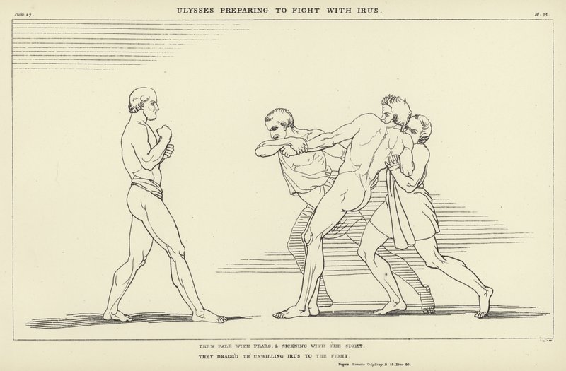 Ulises preparándose para luchar con Irus de John Flaxman