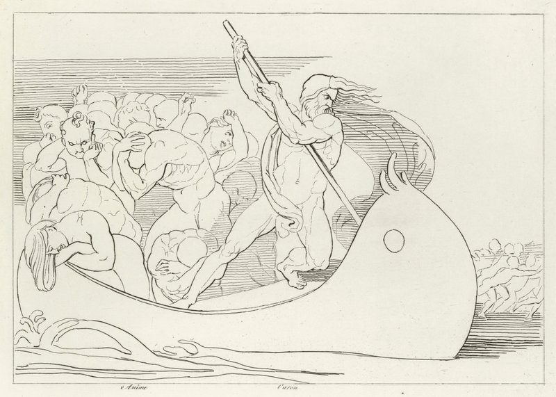 El barco de Caronte, Infierno, Canto 3 (grabado) de John (after) Flaxman