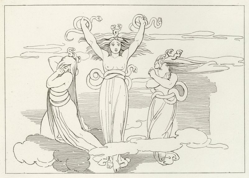 Las Furias, Infierno, Canto 9 (grabado) de John (after) Flaxman