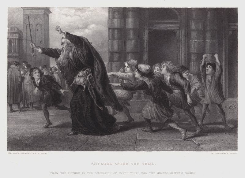 Shylock después del juicio (grabado) de John (after) Gilbert