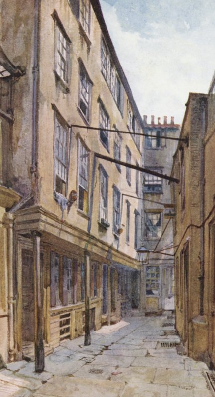 Londres perdido: Golden Buildings, Strand (litografía en color) de John Crowther