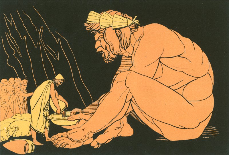 Ulises dando vino a Polifemo de John Flaxman