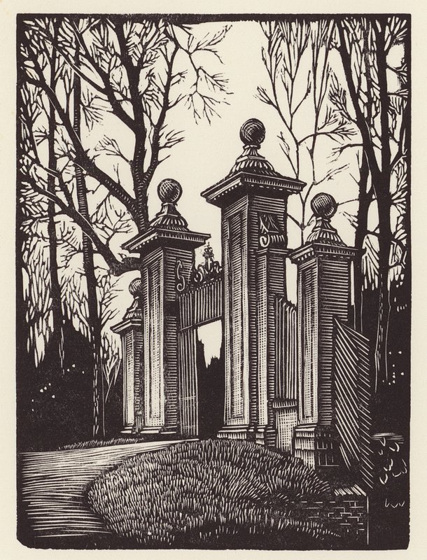 Cambridge: Clare Gates (xilografía) de John Frederick Greenwood