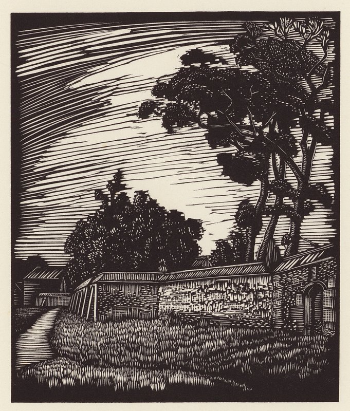 Cambridge: Peterhouse Wall, Coe Fen (xilografía) de John Frederick Greenwood