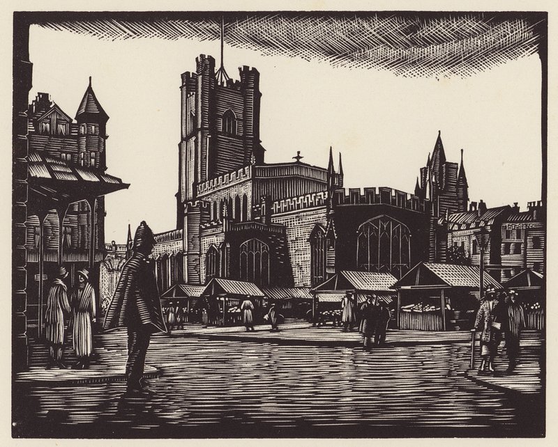 Cambridge: El mercado (xilografía) de John Frederick Greenwood