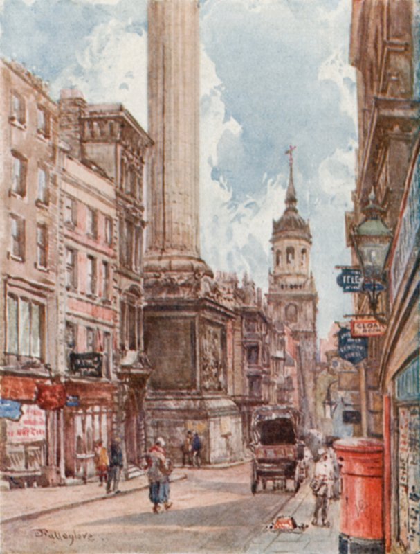 El Monumento y la Iglesia de San Magnus, E.C. de John Fulleylove