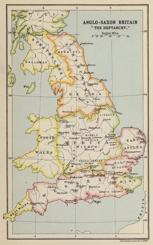 Gran Bretaña anglosajona, "La Heptarquía" (litografía) de John George Bartholomew