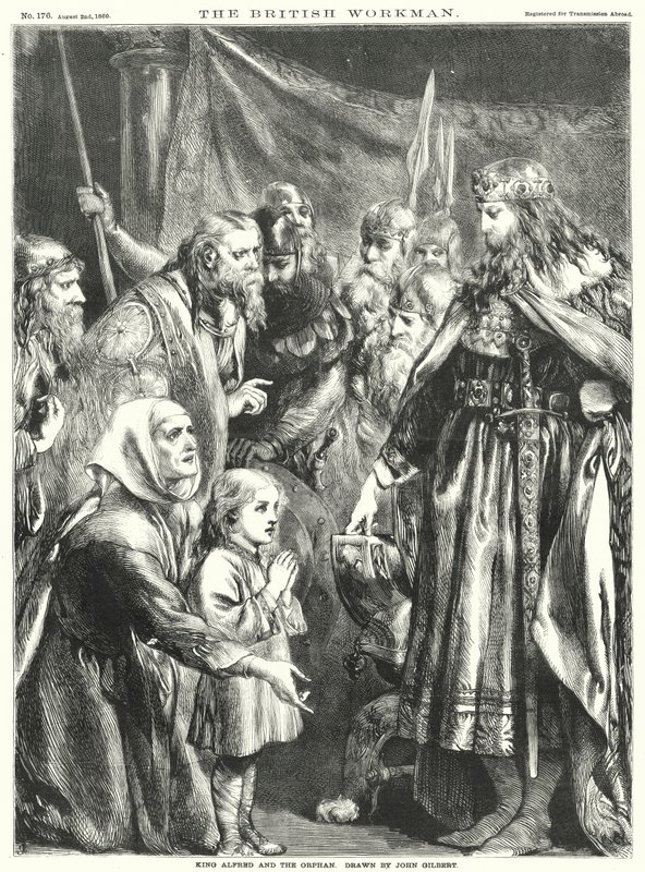 El rey Alfredo y el huérfano (grabado) de John Gilbert