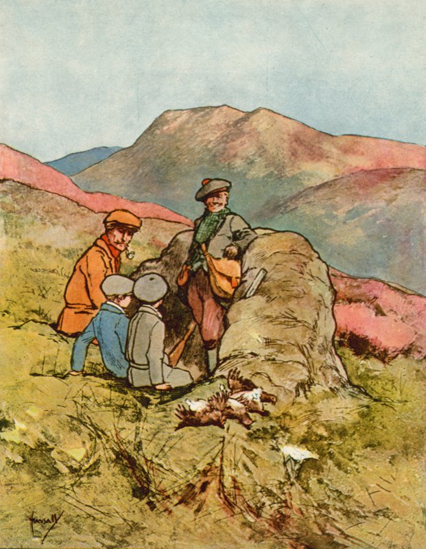 Chums: Tiro al urogallo (litografía en color) de John Hassall