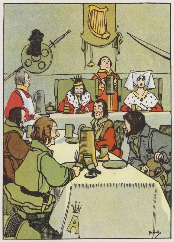 Terminando el pudín del rey (litografía en color) de John Hassall