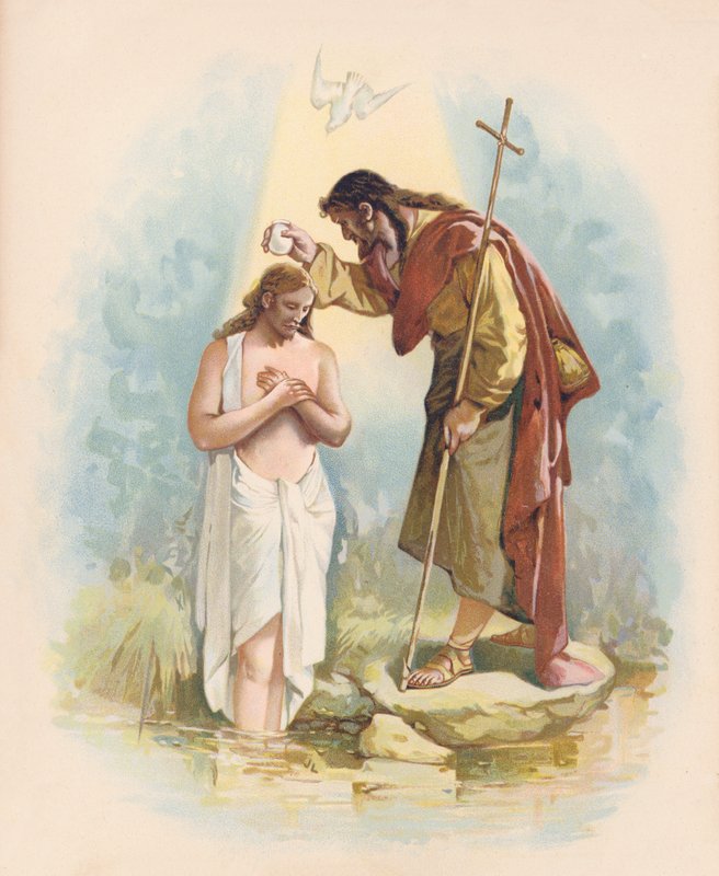 Jesús es bautizado (litografía en color) de John Lawson