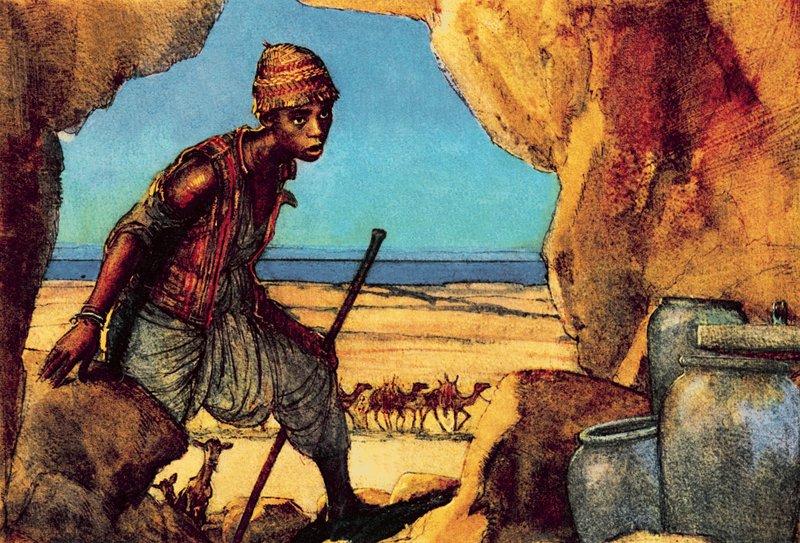 Niño descubriendo los rollos del mar muerto de John Millar Watt
