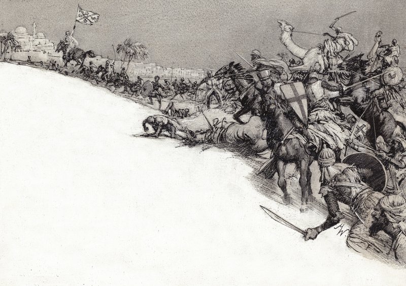 Sarracenos atacando Jerusalén (gouache sobre papel) de John Millar Watt