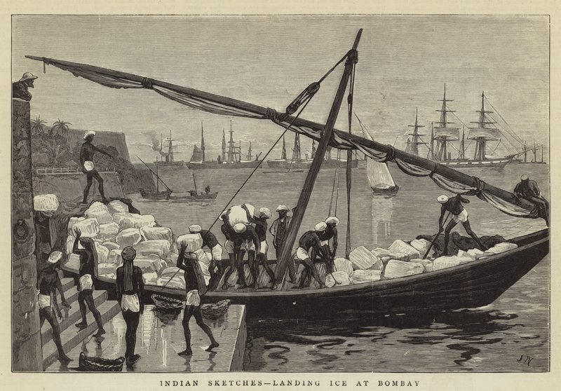 Bocetos indios, desembarcando hielo en Bombay de Joseph Nash