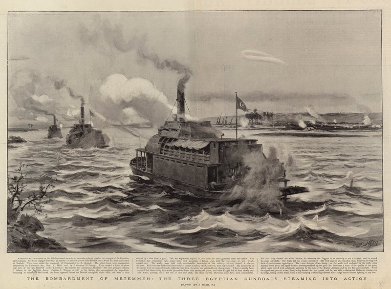 El bombardeo de Metemmeh, los tres cañoneros egipcios entrando en acción de Joseph Nash