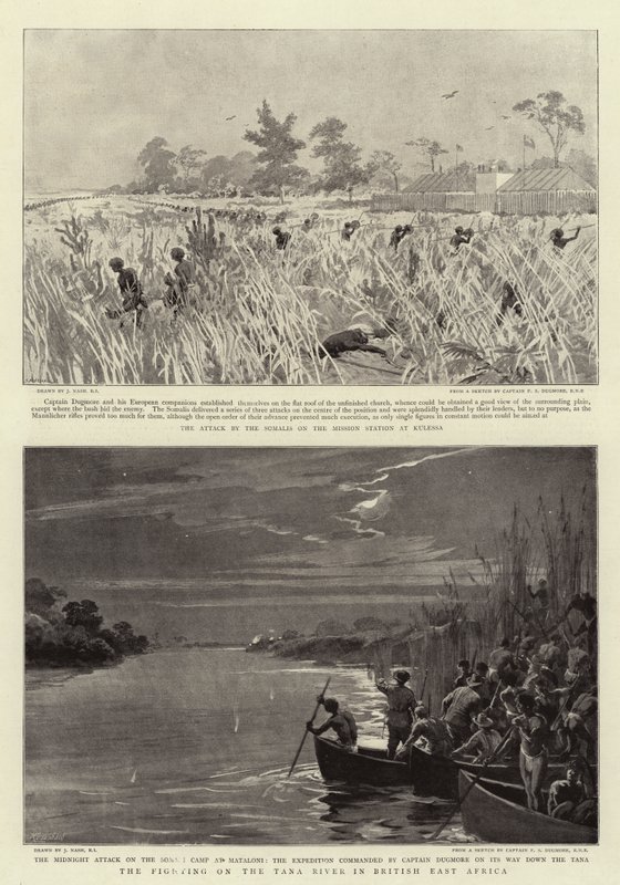 La lucha en el río Tana en África Oriental Británica de Joseph Nash