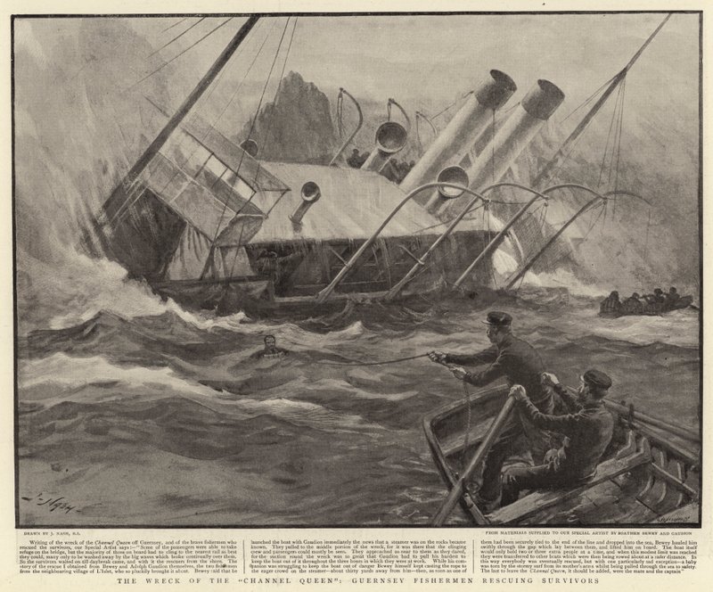 El naufragio de la Reina del Canal, pescadores de Guernsey rescatando sobrevivientes de Joseph Nash