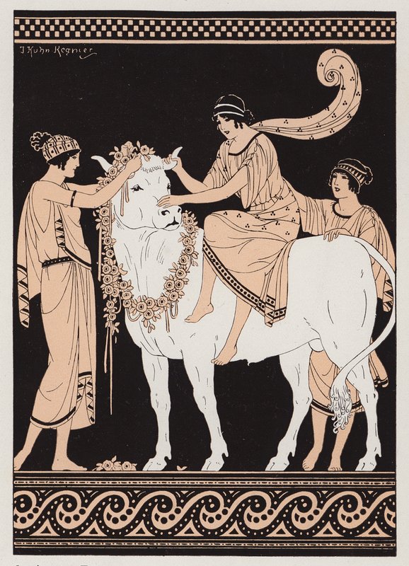 Zeus y Europa (litografía en color) de Joseph Kuhn Regnier