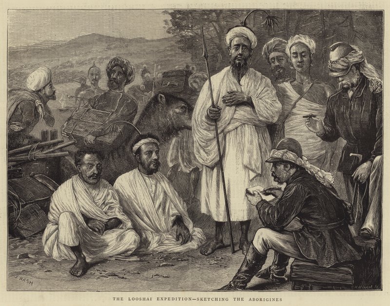 La expedición Looshai, dibujando a los aborígenes de Joseph Nash