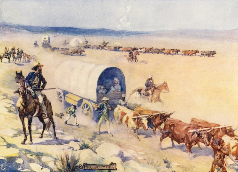 Los Voor-Trekkers (litografía en color) de Joseph Ratcliffe (after) Skelton