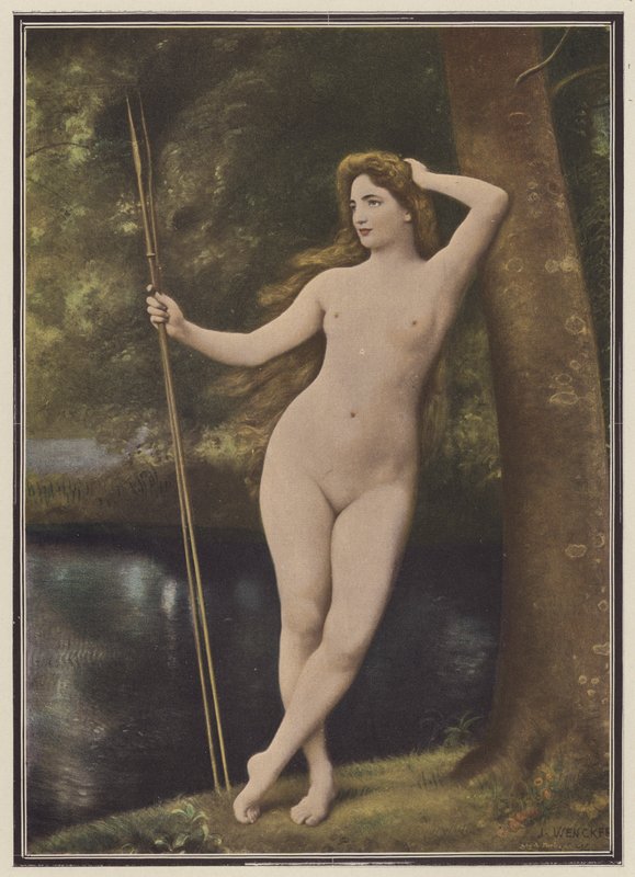 Una ninfa cazadora (litografia en color) de Joseph Wencker
