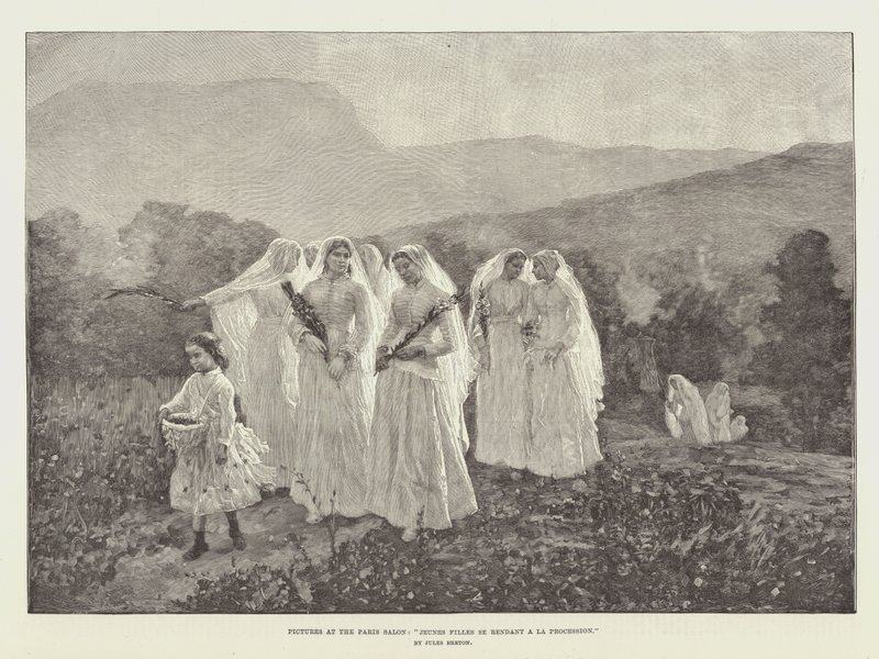 Cuadros en el Salón de París, Jeunes Filles se Rendant a La Procession de Jules Breton