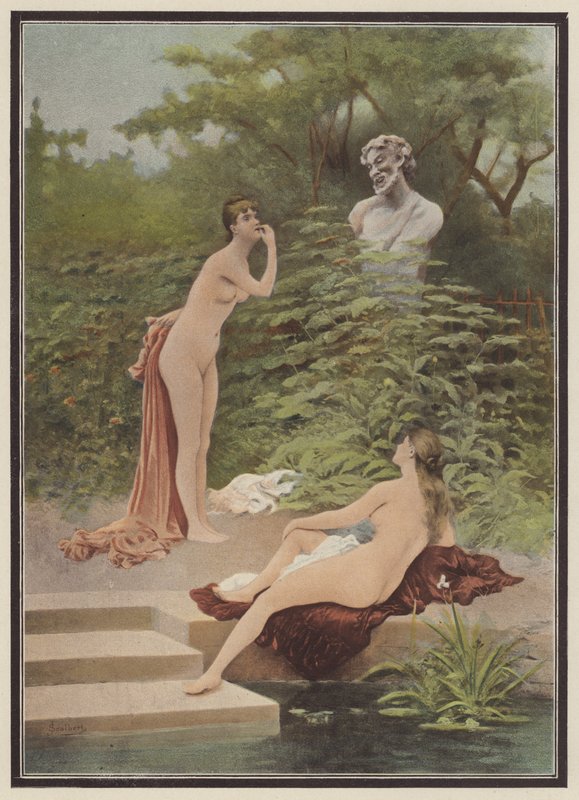 Burla, mujeres bañándose (litografia en color) de Jules (after) Scalbert