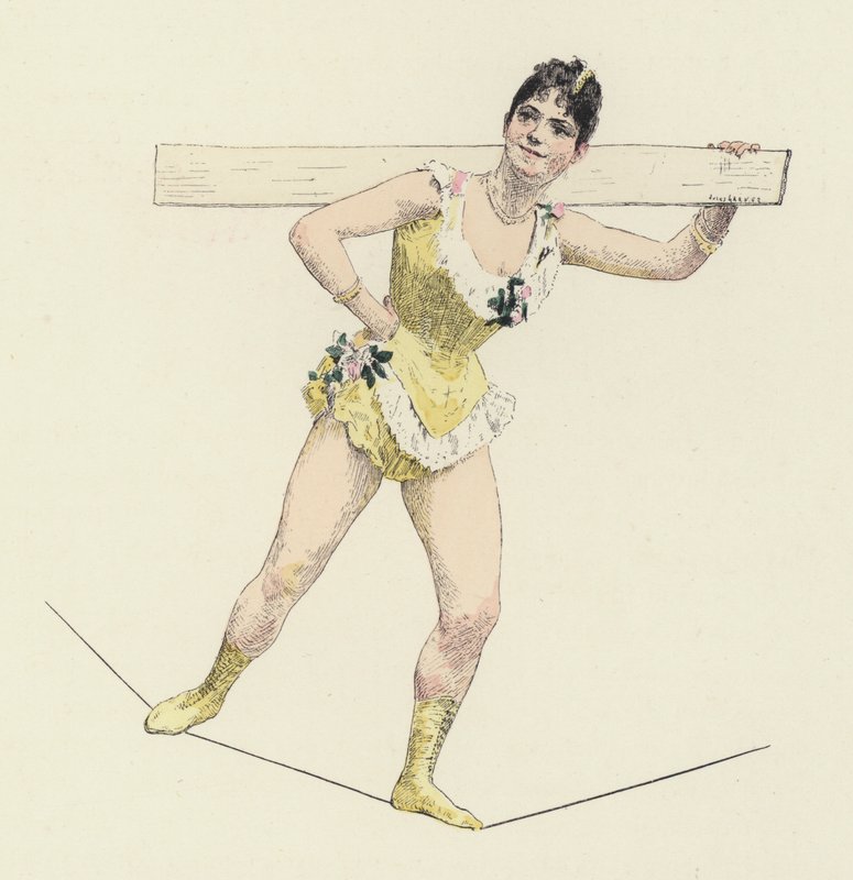 Artista de cuerda floja (litografía en color) de Jules Arsene (after) Garnier