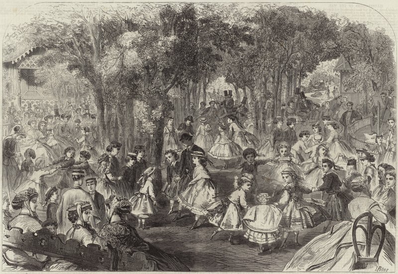 Baile infantil en el pre Catalán (grabado) de Jules Pelcoq