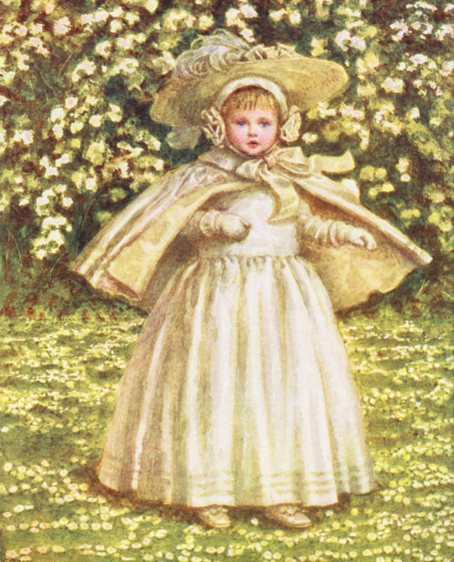 Un bebé de blanco (litografía en color) de Kate (after) Greenaway