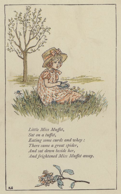La pequeña Miss Muffet (litografía en color) de Kate (after) Greenaway