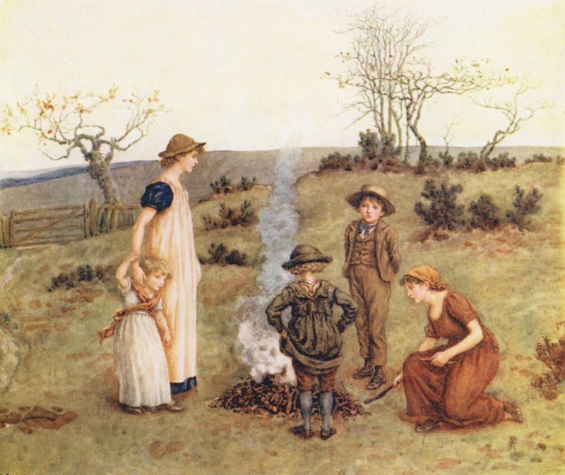 The Stick Fire (litografía en color) de Kate (after) Greenaway