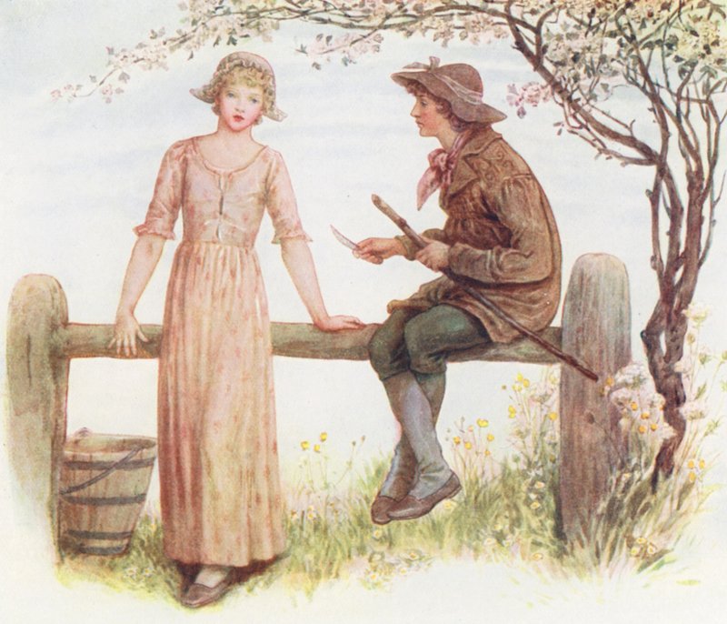 Two at a Stile (litografía en color) de Kate (after) Greenaway