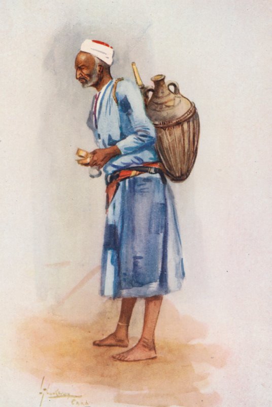 Pueblo de Egipto: Vendedor de agua, Hemeli (litografía en color) de Lance Thackeray