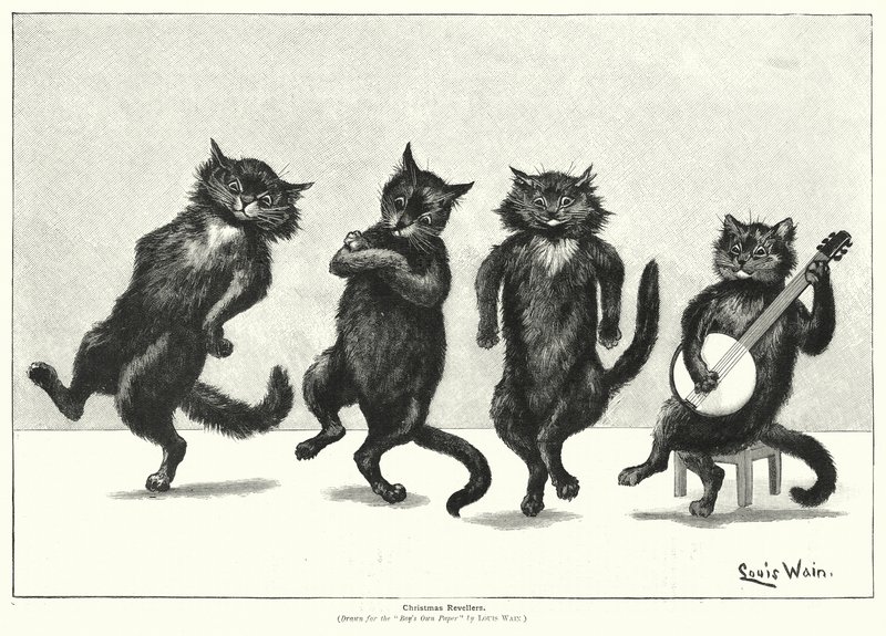 Gatos bailando (lito) de Louis (after) Wain