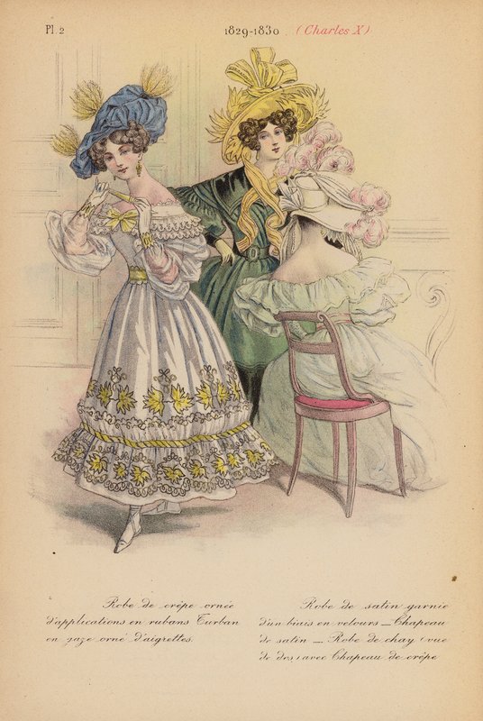 La moda francesa: 1829-1830, Carlos X (litografía en color) de Louis Colas
