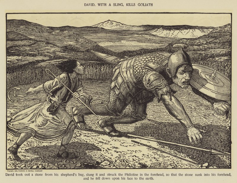 David, con una honda, mata a Goliat de Louis John Rhead