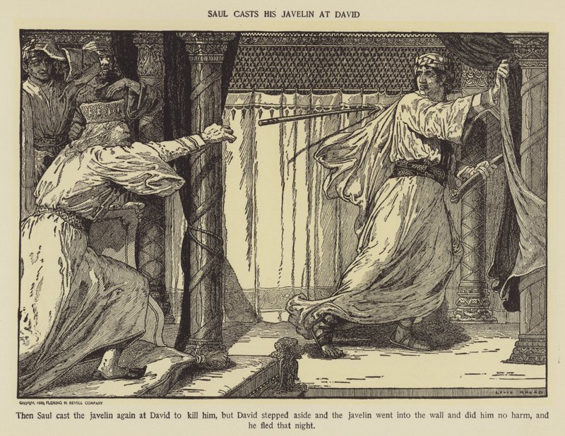Saúl lanza su jabalina a David de Louis John Rhead