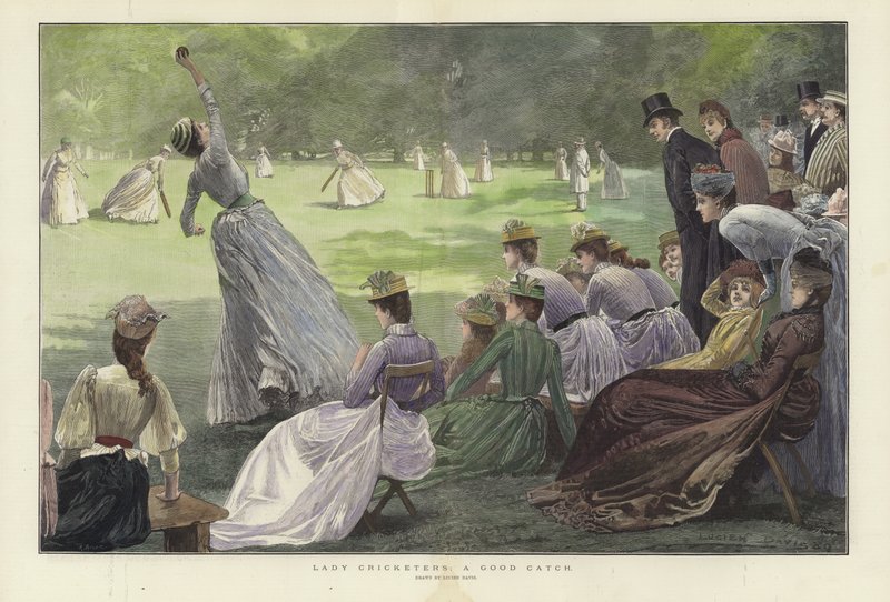 Damas de cricket: A Good Catch (grabado en color) de Lucien Davis