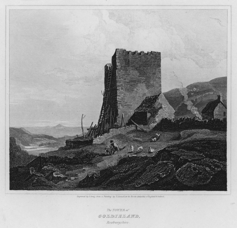 La Torre de Goldieland, Roxburgshire (grabado) de Luke (after) Clennell