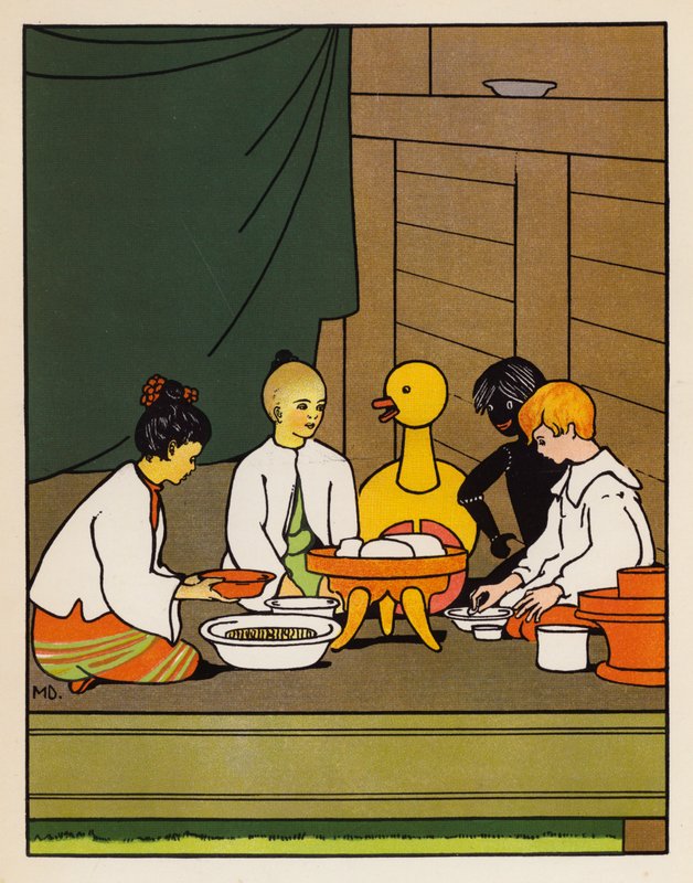 "Arroz del mediodía" (litografía en color) de Mabel Dearmer