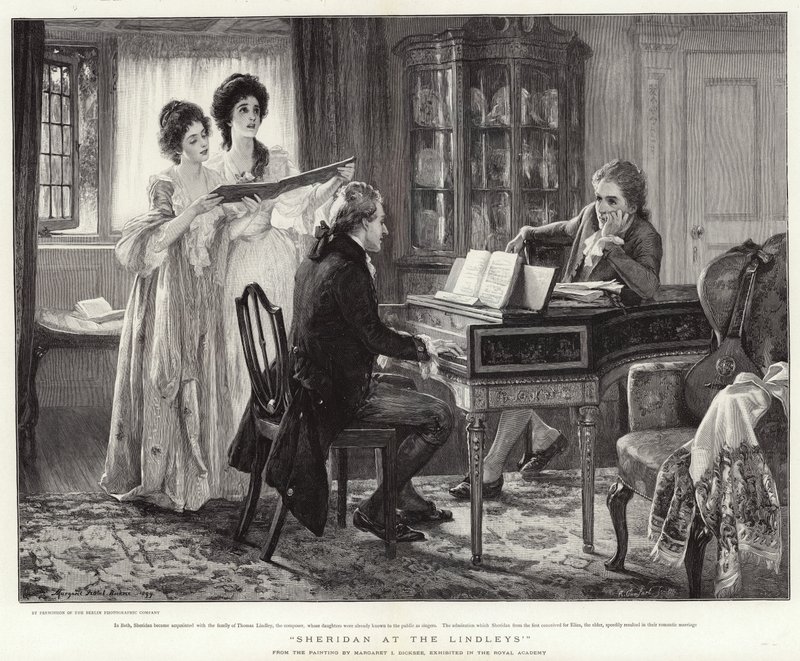 Sheridan en los Lindleys de Margaret Isabel Dicksee