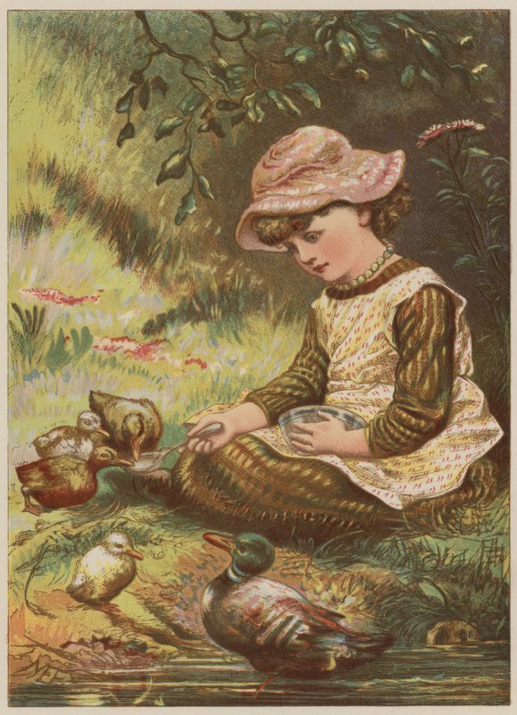 Niña alimentando a los patitos de Mary Ellen Edwards