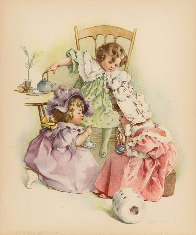 Té y chismes (litografía en color) de Maud Humphrey