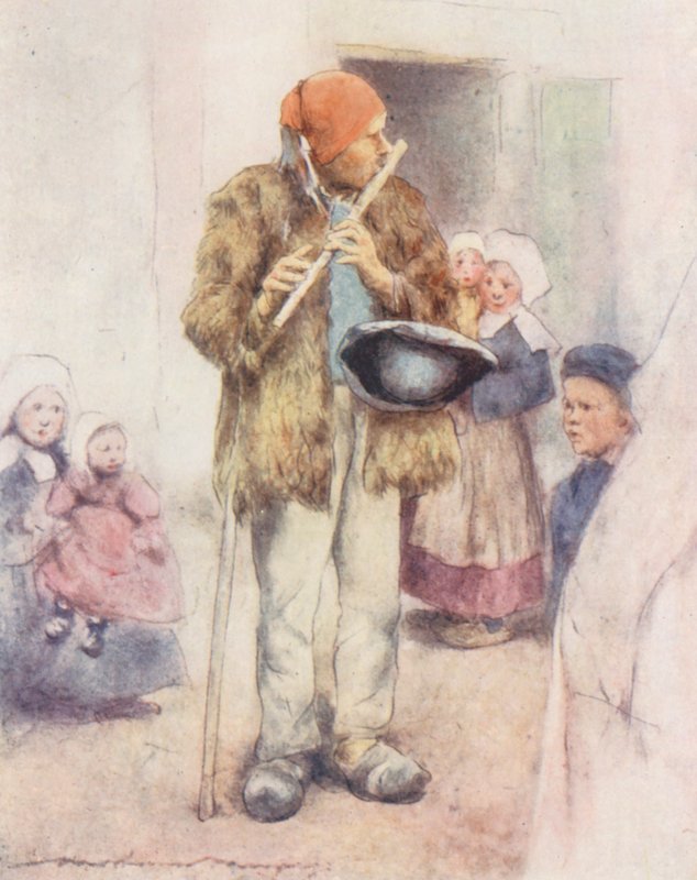 The Blind Piper (litografía en color) de Mortimer Ludington Menpes
