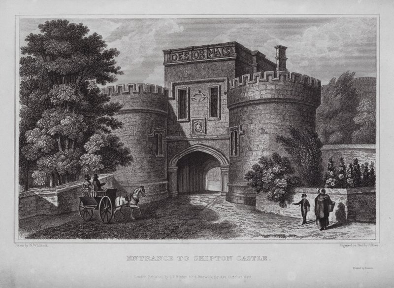 Entrada al castillo de Skipton (grabado) de Nathaniel (after) Whittock